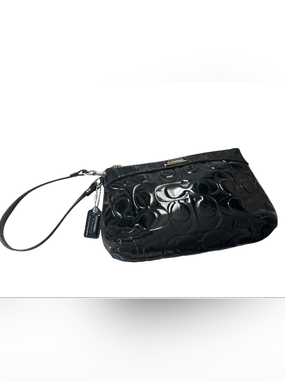 Coach Black Patent Embossed Signature Wristlet - Picture 3 of 7